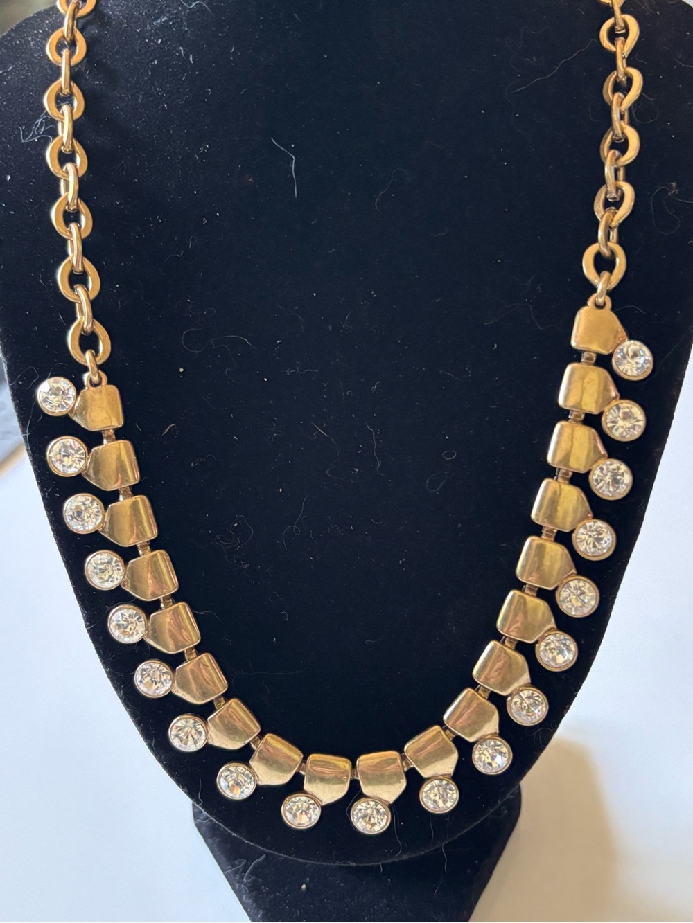 J.Crew Factory Gold & Crystal Statement Necklace Metallic Gold 18” + Extender